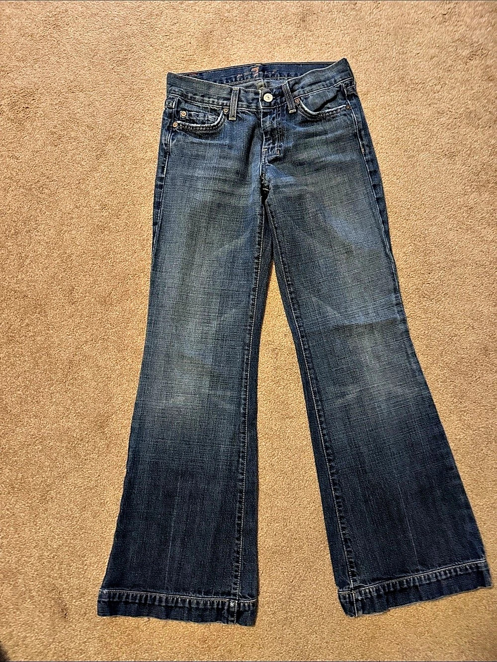7 For All Mankind Dojo Flare Jeans in Blue Waist 25